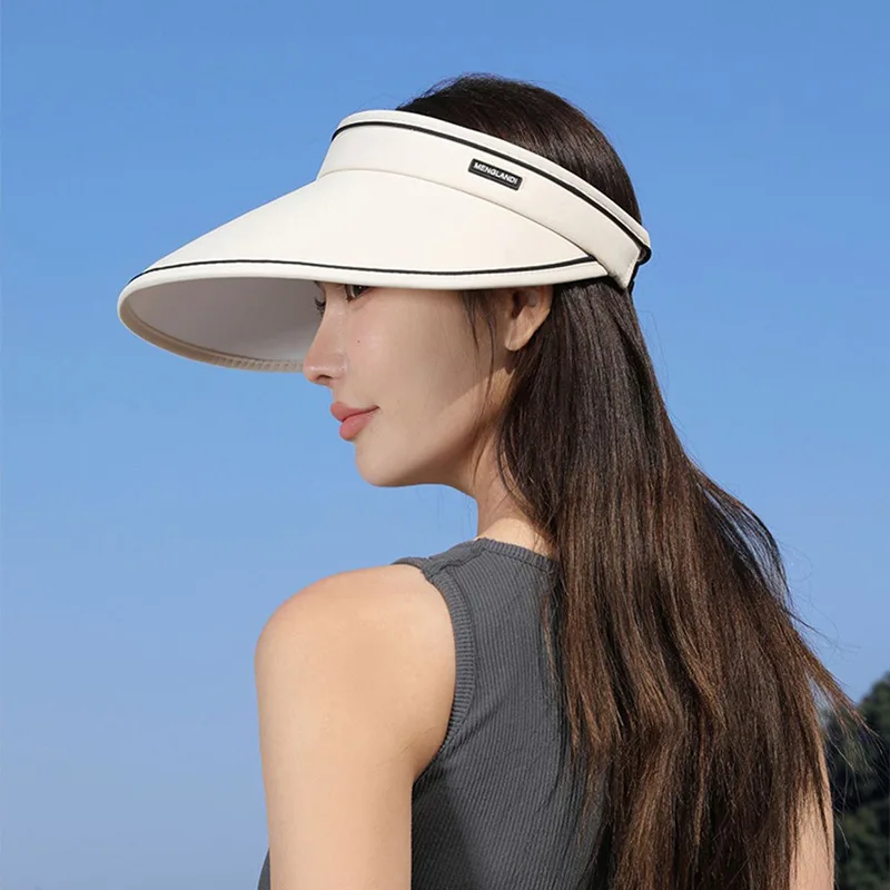 Fashion Solid Color Travel Portable Foldable Imitation UV Empty Top Sun Hat for Women Summer Large Brim Beach Casual Hat for Men