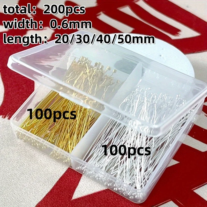 200pcs Copper Ball Pins Assortment Kit 20/30/40/50mm DIY Jewelry Making Supplies, Bead Crafting Parts and Accessories Set for Di