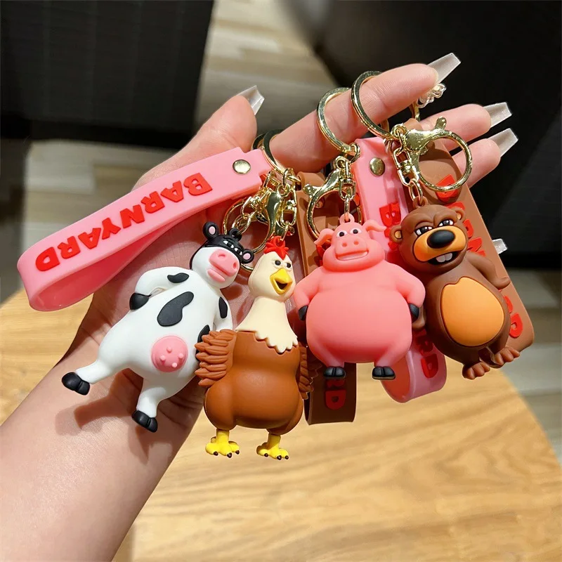 cow keychain Animal Keychain Cute Fashion Creative Key Ring Girls Boys Unisex Animal Keychain Cow Rooster Pink pig squirrel Keyc