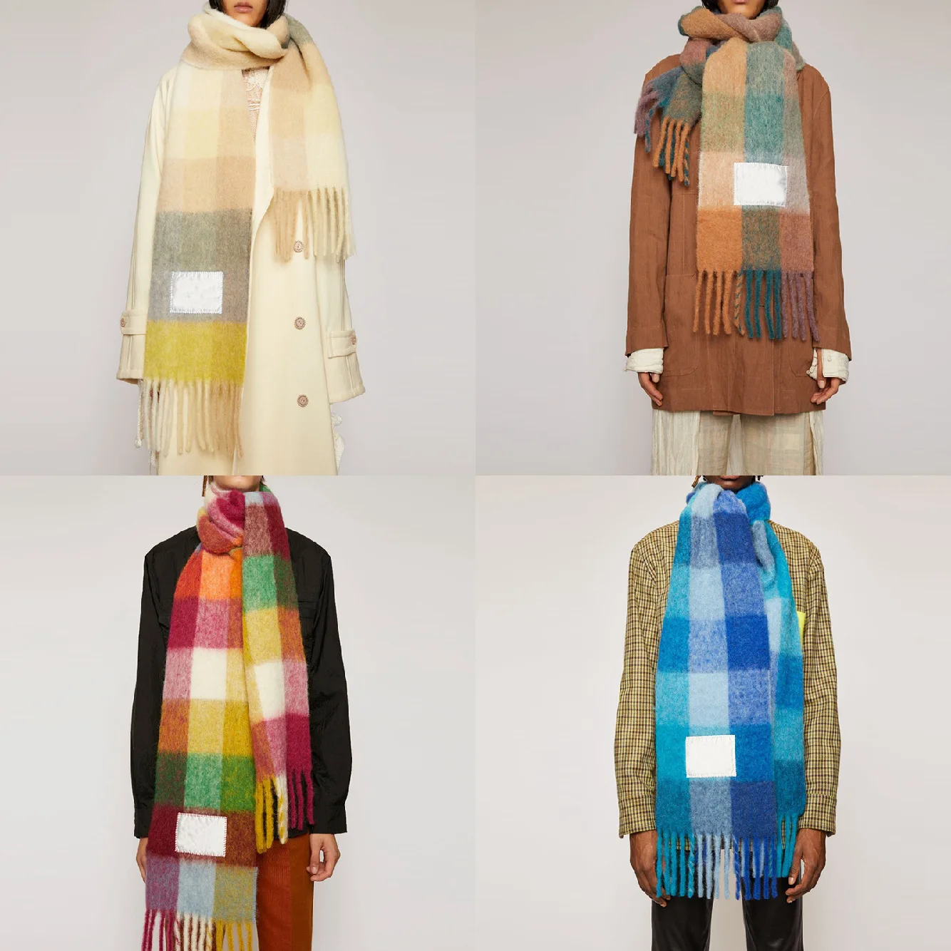 2022 Fashion Rainbow Plaid Scarves Warm Cashmere Wraps Chal Long Tassel Shawl Women Bufanda Mujer Oversize Echarpes Pashmina