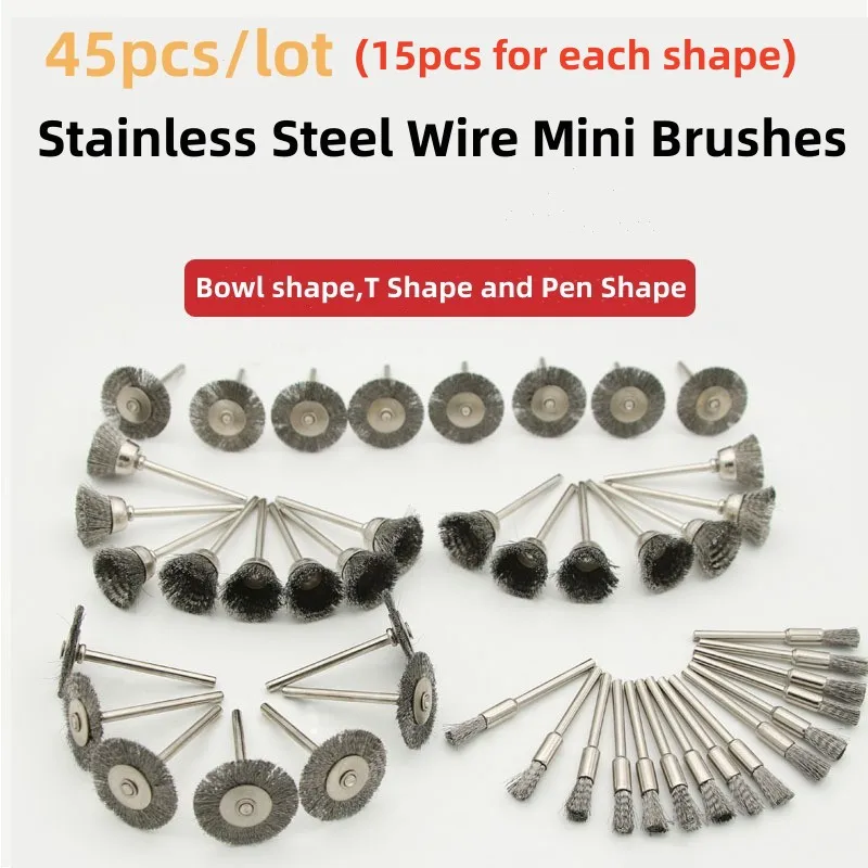 45PCS Stainless Steel Wire Brushes Kit Abrasive Drill Rotary Tool Accessories For Sanding Paint Removal Deburring Oxide Layer