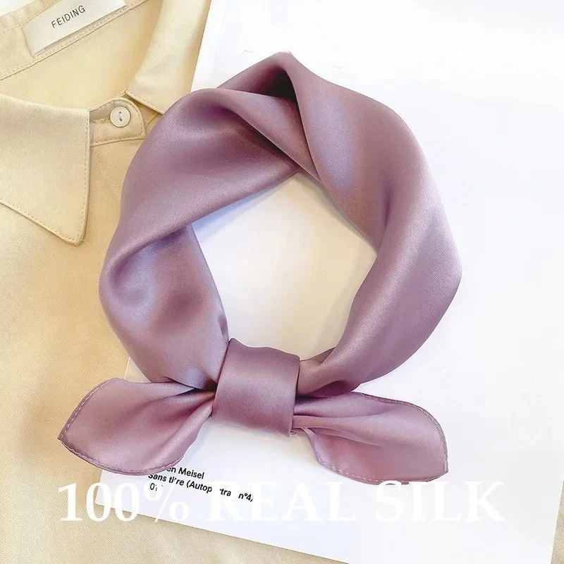 

100% натуральный шелковый шарф, женский весенне-летний однотонный маленький квадратный платок на шею, лента для волос, повязка на голову, шейный платок, бандана, бандана