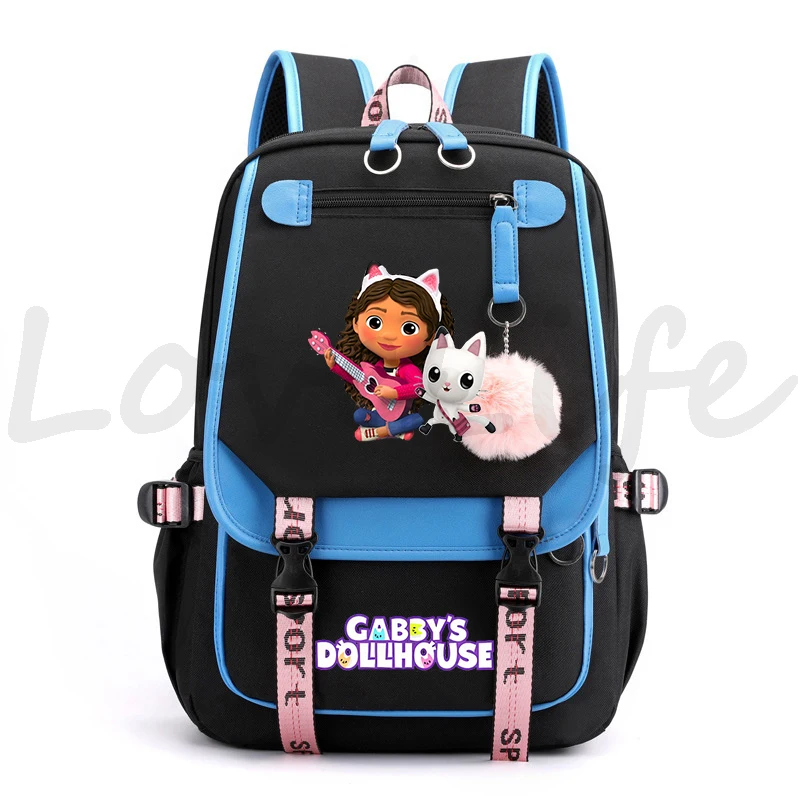 การ์ตูน Gabby's Dollhouse กระเป๋าเป้สะพายหลังผู้หญิงแล็ปท็อป Back Pack สาว Kawaii กระเป๋าเป้สะพายหลัง Gabby's Dollhouse กระเป๋านักเรียน Softback Bookbag