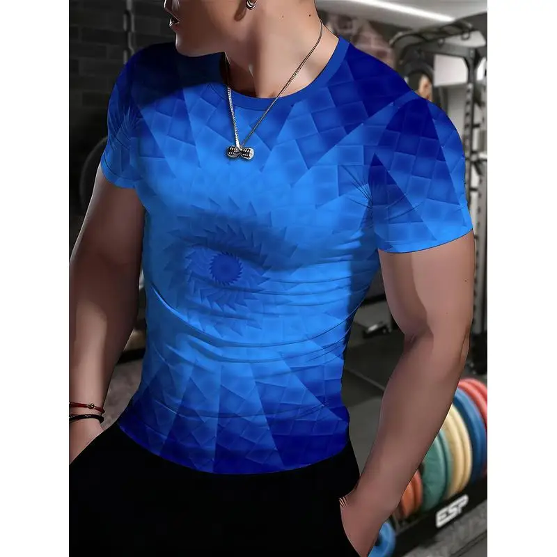 Mens Summer Functional Style Printed Bodycon Sportswear Quick Dry Moisture Wicking Short Sleeve T Shirt For Weightlifting Streng