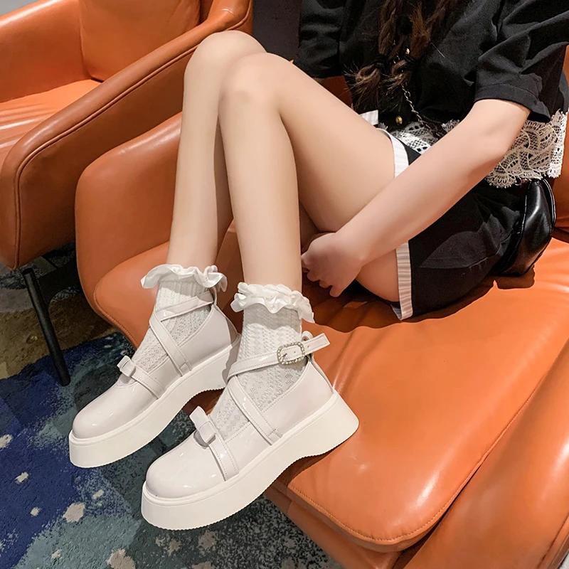 Big Toe  Increase Shoes Thick Bottom Japanese Retro Hot Girl Mary Jane Shoes Jk Harajuku British Style Leather Shoes Women New