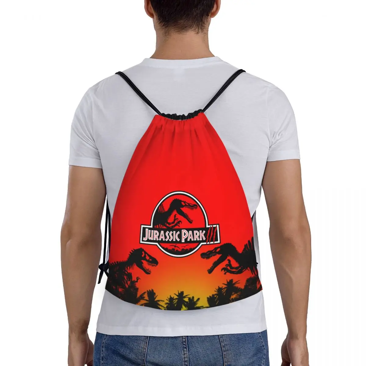 Mochila con cordón de dinosaurio Jurassic Park, bolsas ligeras de Sci Fi, película de fantasía, película, gimnasio, Sackpack deportivo para entrenamiento