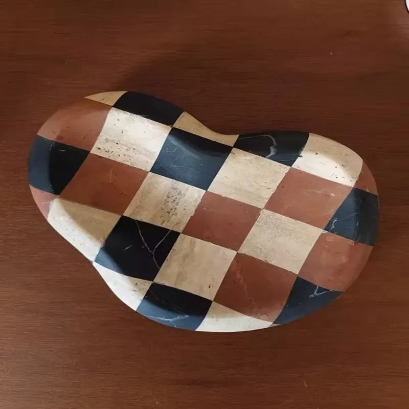 SAIDKOCC Natural Marble Mosaic Jewelry Tray 20x15x4.5cm Black White Brown Mixed Color Ring Storage Dish Irregular Coffee