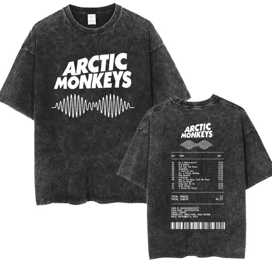 Lavado novas roupas masculinas camiseta homme gráfico camisetas masculinas tshirt para homem retro rock ártico macacos álbum de música gráfico