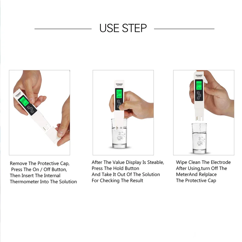 3 In1 TDS EC Meter for Drinking Water A1 EC TDS Tester with Backlight Water Quality Test