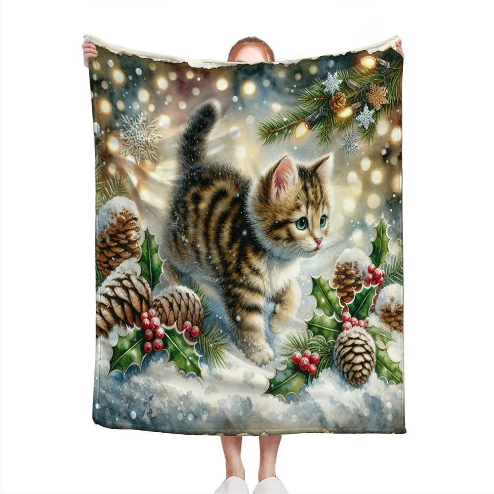 Santa Kitty Microfiber Blanket Super Soft Throw Blankets For Bed Bedspread Sofa Decorative Camping Picnic Winter Warm Blanket