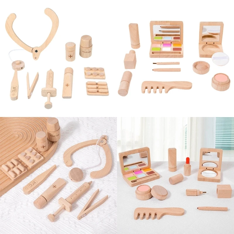 Kit de maquillage d'éducation précoce pour filles, outils habiles, jouet de maquillage en bois, gadgets pour médecins ou maquillage