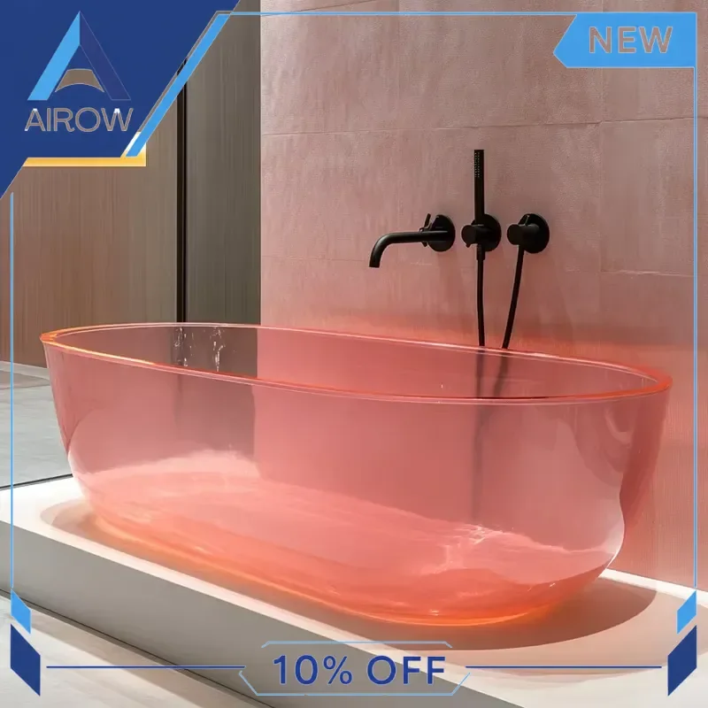 for Luxury Clear Freestanding Bathtub Transparent Acrylic Resin Modern Soaking Tub Home Bathroom Spa Relaxation Adult Use
