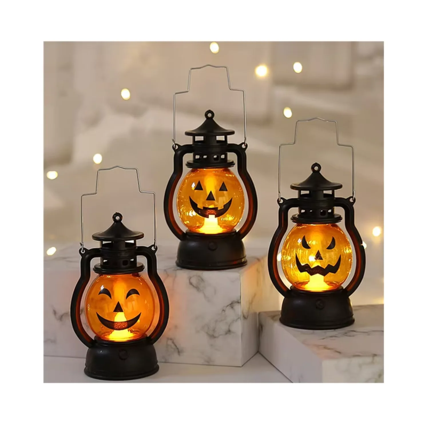 Battery Mini Portable Halloween Decoration Jack-O-Lantern Pumpkin Lantern with Flickering LED  for Ghost Party  Outdoor Yard