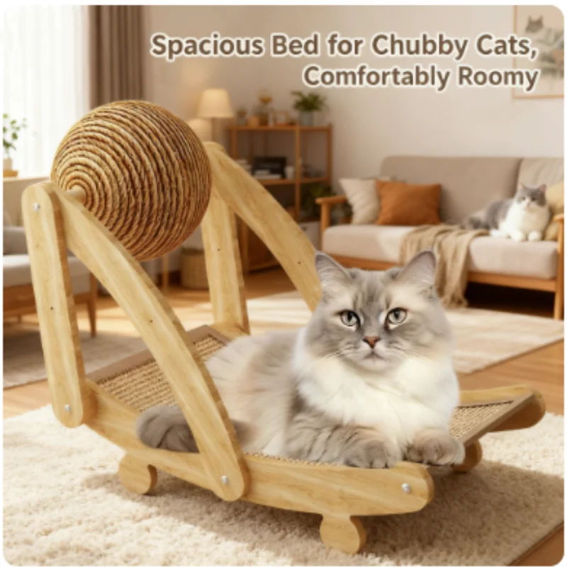 Hölzerner Katzenkratzball, 2-in-1-Kratzball für Katzen, Sisal-Kratzbrett, verschleißfestes Schleifpfoten-Spielzeug, Massivholzschaber für Katzen – Detail 9
