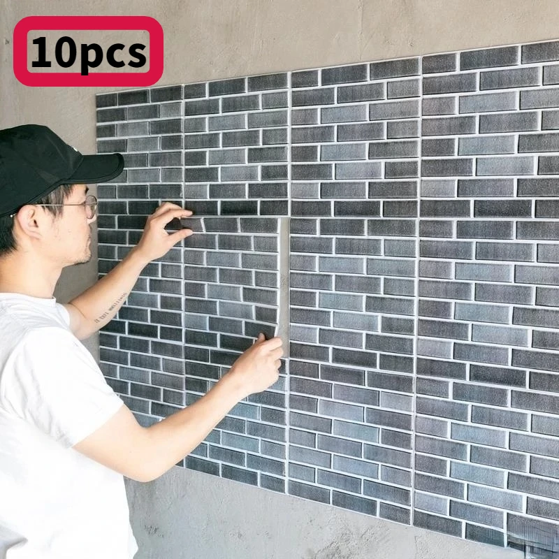 

10pcs Self-Adhesive 3D Wall Sticker Living Room Bathroom Large Wall Waterproof Bonding Marble Brick DIY Wallpaper Luxury Decor