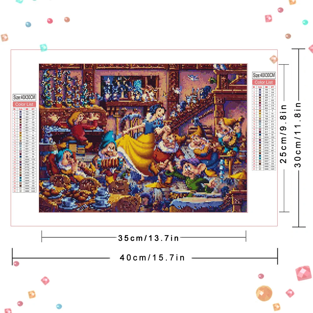 Disney Diamond Embroidery Snow White And The Seven Dwarfs Painting Princess Cross Stitch Cinderella Mickey Mouse Mosaic Wall Art