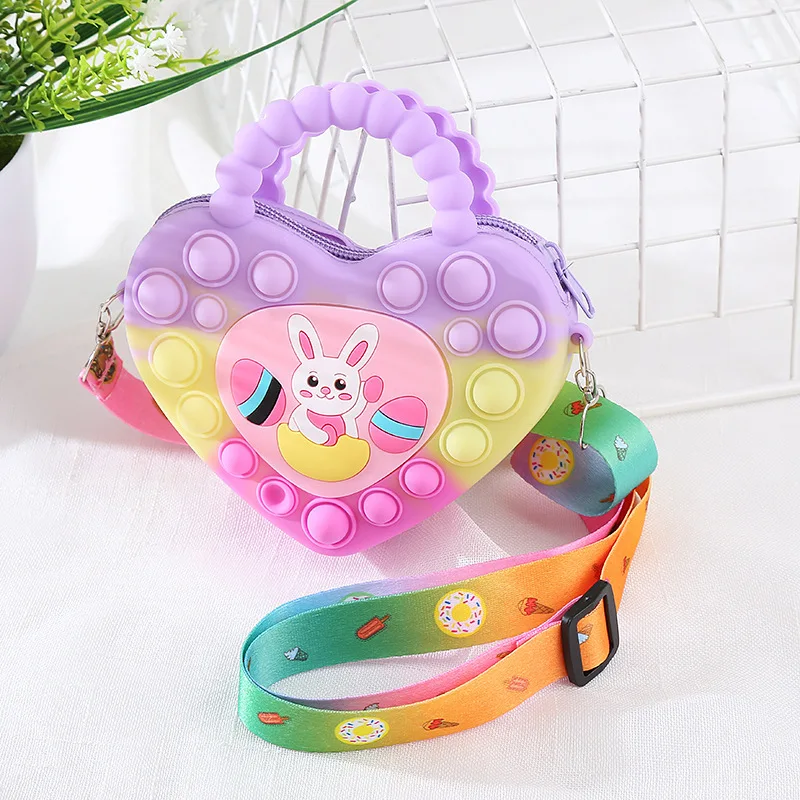 1pc Heart Cute Rabbit Silicone Shoulder Bag, Jelly Storage Bag Pop Bubble Purse, Coin Purse For Girls, Ideal choice for Gifts