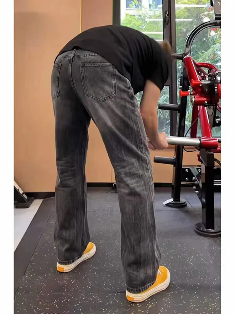 

American Waed Lightning Pattern Straight Leg Jeans Men's Slimming Knife Vibe High Street Jeans adual Color Spring Youth