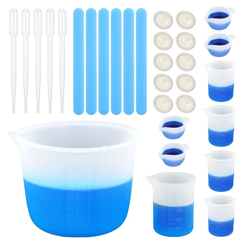 AT69 -Resin Silicone Measuring Cup, Resin Supplies, 1L & 250Ml & 100Ml Silicone Cup, Resin Mixing Cup, Epoxy Resin Mixing Cup