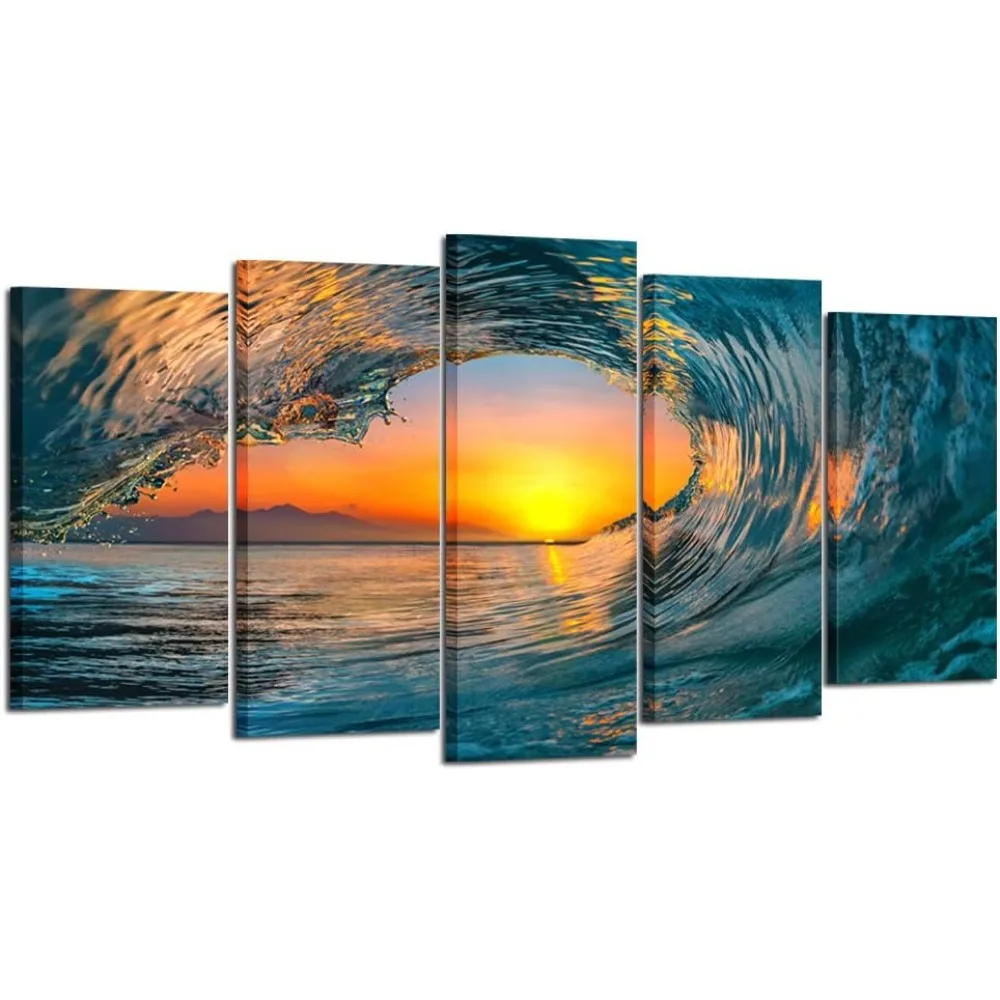 

Large 5 Piece Sea Waves Wall Art Modern Framed Giclee Canvas Prints Seascape Artwork Ocean Beach Pictures Painting on Canvas