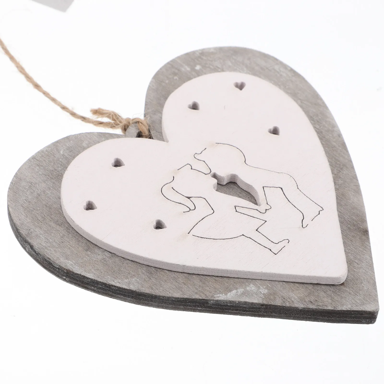 Wooden Heart Ornament Vintage Romantic Heart Shape Hanging Decoration Home Decor Wedding Car Pendant Valentine Accessory