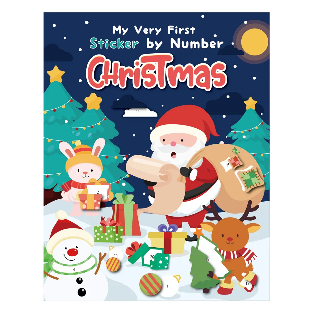 

Bview Art Christmas Sticker Book for Kids: DIY Numbered Sticker Scenes with Cartoon Decorations - Creative Holiday Activity