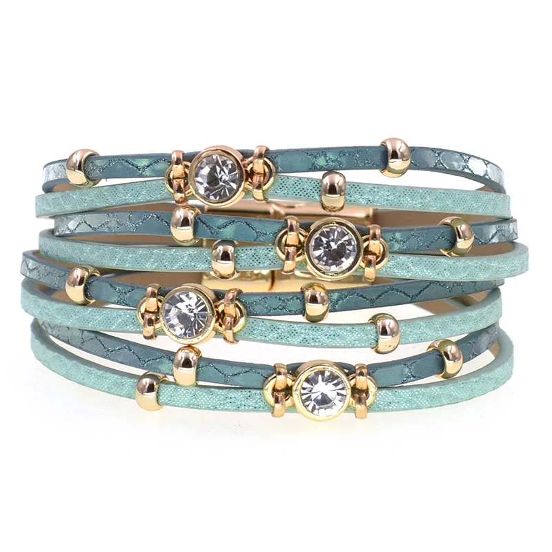 WELLMORE 4 colors Bohemia leather bracelets for women Metal beads charm bracelets magnet bracelet fashion jewelry wholesale