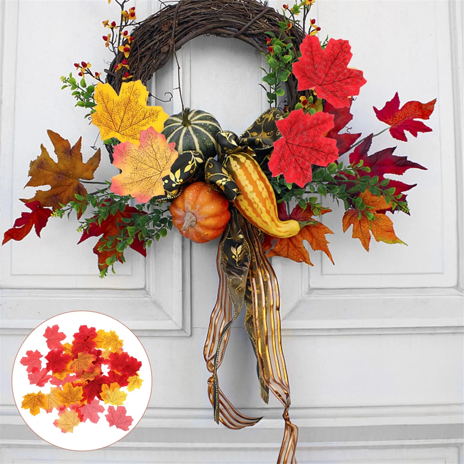 

200pcs Simulated Maple Leaf Props 8cm Silk Fake Autumn Leaves Thanksgiving Crafts Wedding Non Fading Reusable Fall