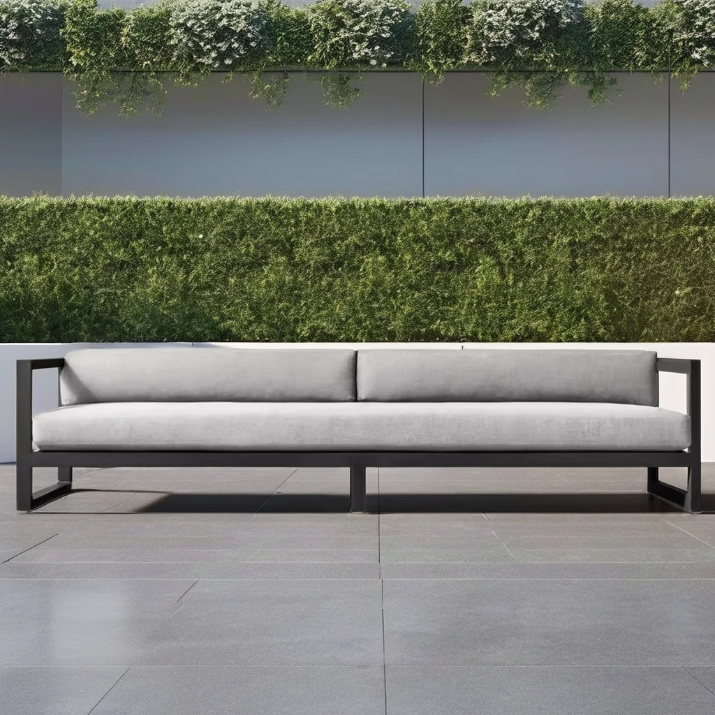 

Современный уличный диван из алюминиевого сплава для небольшой недвижимости, пейзажный сад, офис продаж, стильная общественная уличная мебель