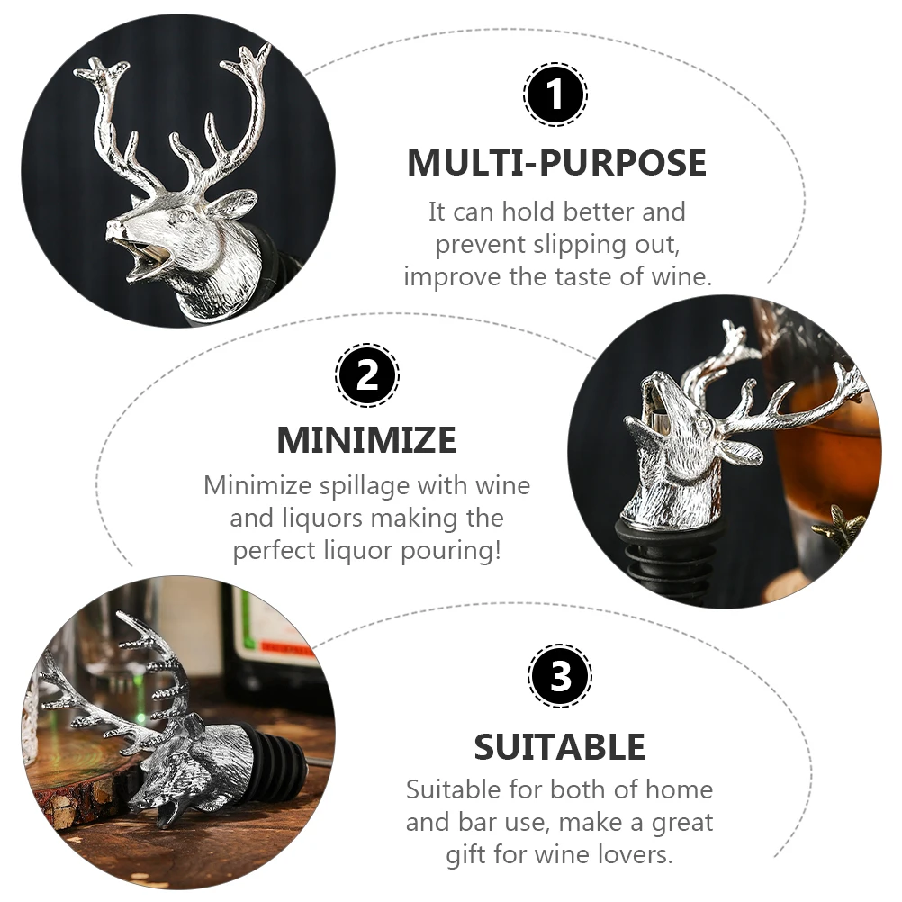 

Zinc Alloy Deer Head Pourer Bottle Stopper for Home Bar Use Animals Design Airtight Seal Stoppers Silver Color