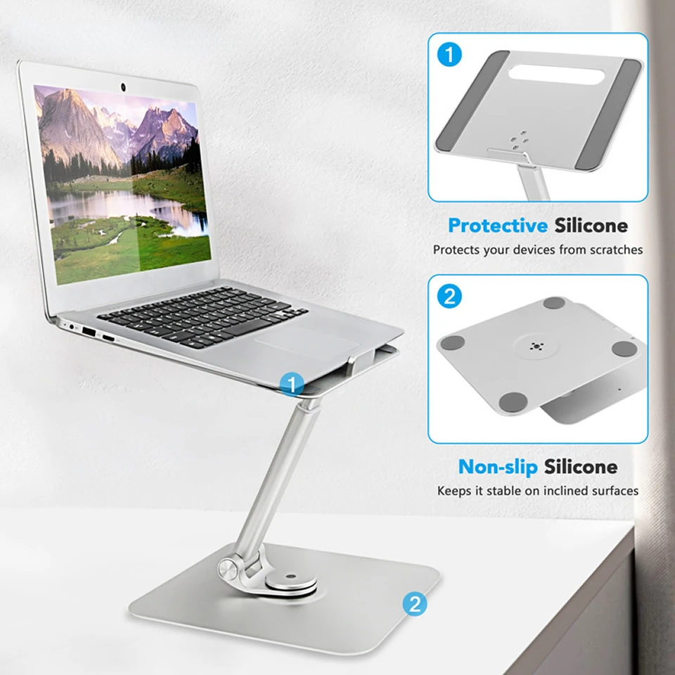 Laptop Stand Desk Riser 360 Rotation Multi-Angle Height Adjustable Aluminum Tablet Stand for MacBook Air Dell HP Xiaomi Huawei