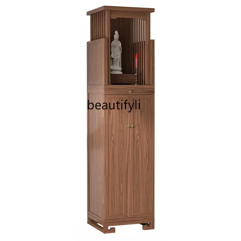 Black Walnut Clothes Closet Double-Layer Shrine Modern Household God of Wealth Cabinet Chinese Solid Wood Buddha Cabinet Altar