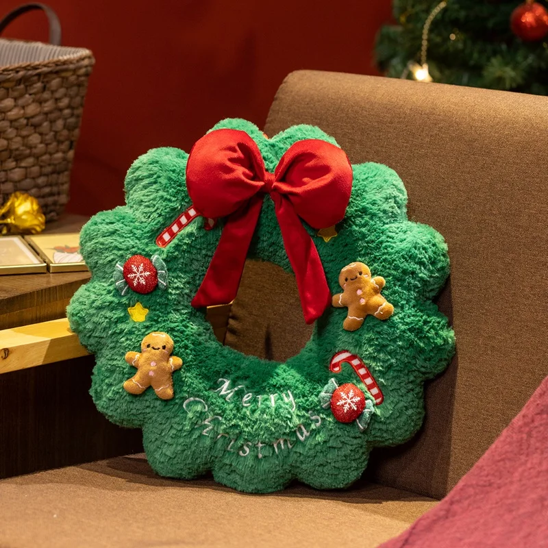 Christmas Pillow Wreath Gingerbread Man Bow Hug Pillows Home Sofa Cushion Merry Christmas Decor For Gifts