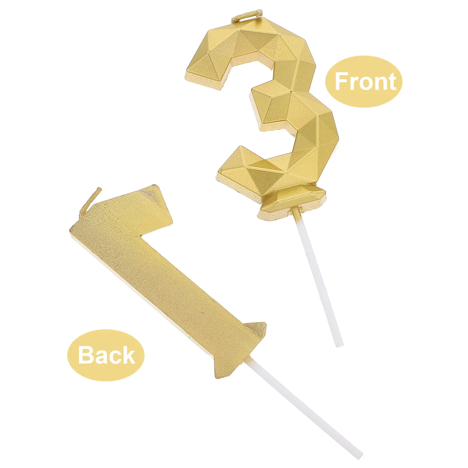 2Pcs 3D Gold Faceted Number Birthday Candles Diamond Cut Cake Topper Party Wedding Anniversary Decoration 13Th Birthday