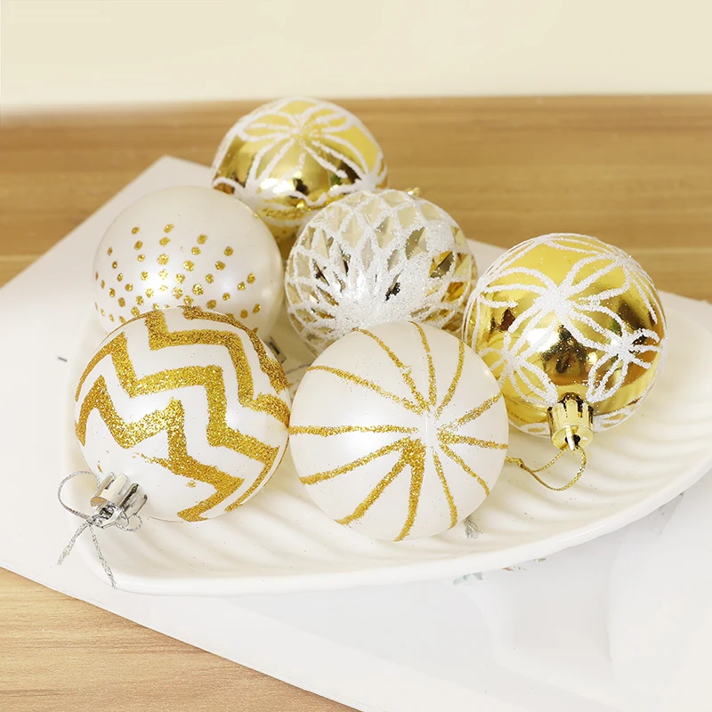 30Pcs Clear Plastic Christmas Baubles with Golden Glitter Hanging Ball Ornament Navidad Home Decoration Xmas New Year Party Gift
