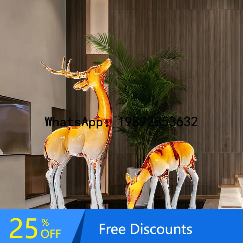 

XL Lawn Landscape Abstract Artwork Transparent Resin Outdoor Plum Blossom Deer Sculpture Floor Ornament