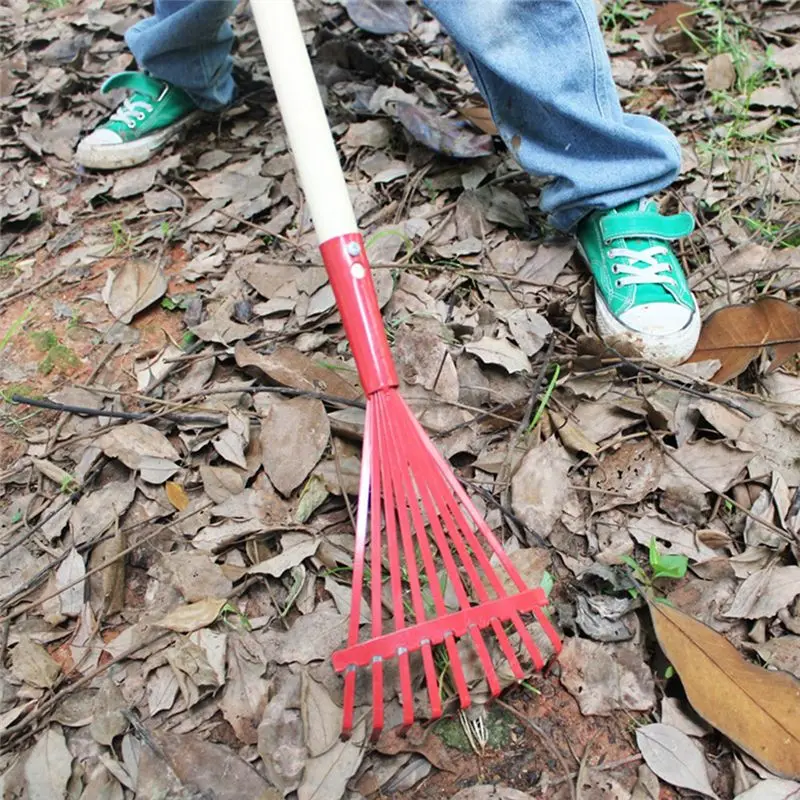 B62B-2Pcs Metal Kids Rakes With Hardwood Handle 27'' Small Rake For Gardening Mini Rake For Kids Garden Lawn Yard Tools