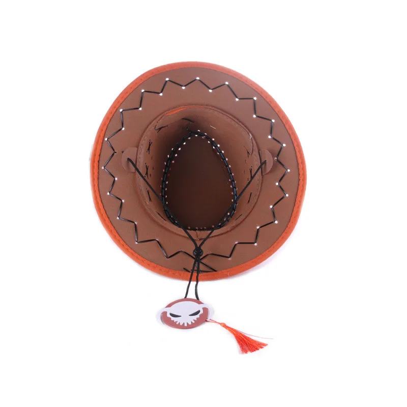 Portgas D Ace Cappello da cowboy cosplay con collana Cappello occidentale in feltro arancione Cappelli per costumi Accessorio per costume di Halloween per cartoni animati anime