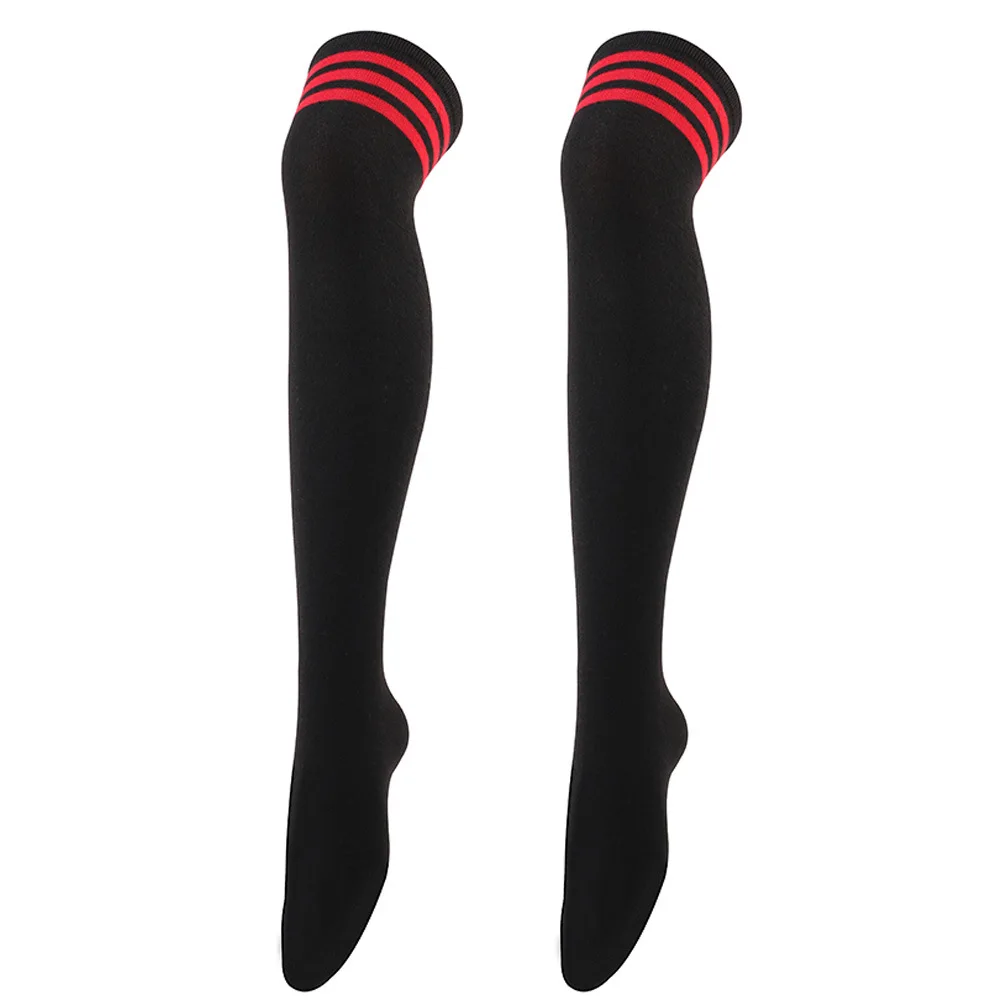 Women\'s Pantyhose Three Bars Cosplay Socks Over Knee Stockings Thigh High Socks Striped High Tube Long Socks Long Leg Warmer