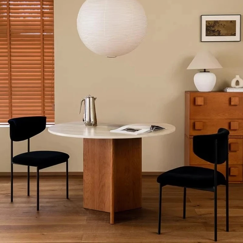 

Red white/travertine rock slab dining table anti-scratch, anti-scalding and anti-seepage color/round table