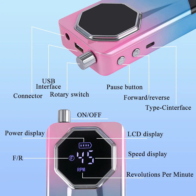 45000 U/min elektrische Nagelbohrmaschine, professionelle Nagelbohrmaschine für Gel-Nagellack, wiederaufladbar, tragbar, Nagelfeile, Maniküre-Werkzeug