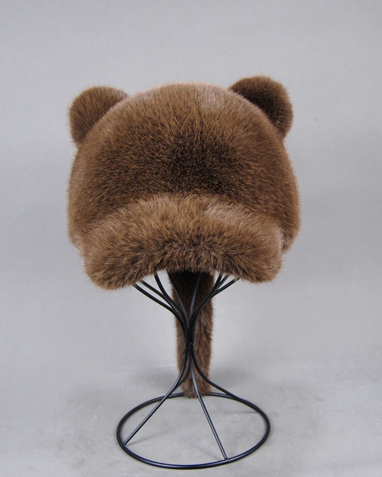 Plüschmütze für Erwachsene, Kinder und Jugendliche, für Pendler, mit Kunstfell-Schwanz, russische Wintermütze, wärmende Baseballkappe, Mützen für Damen. – Detail 2