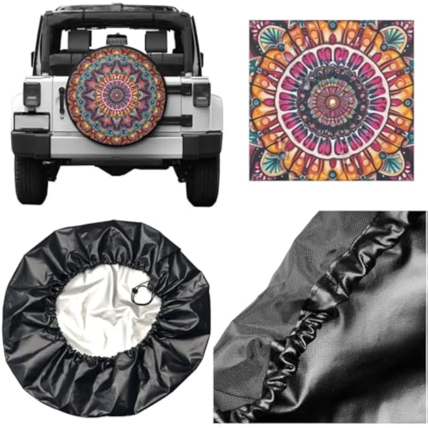 Mandala Spare Tire Cover Polyester Waterproof Universal Fit for RV Trailer Camper Truck SUV 16 Inch Wheel Protector