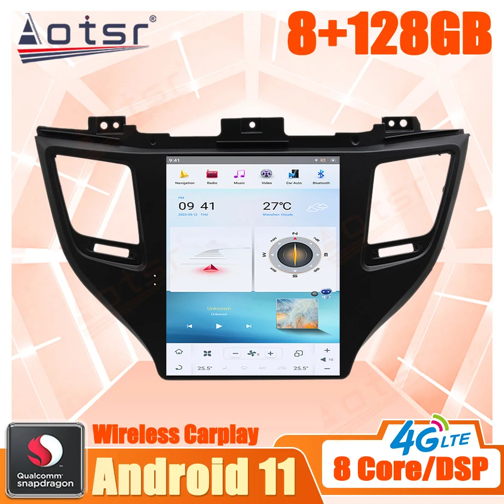 128G Android For Hyundai Tucson IX35 2015 - 2019 Car Multimedia Radio Stereo Player GPS Navi Head Unit Qualcomm Snapdragon 1 Din