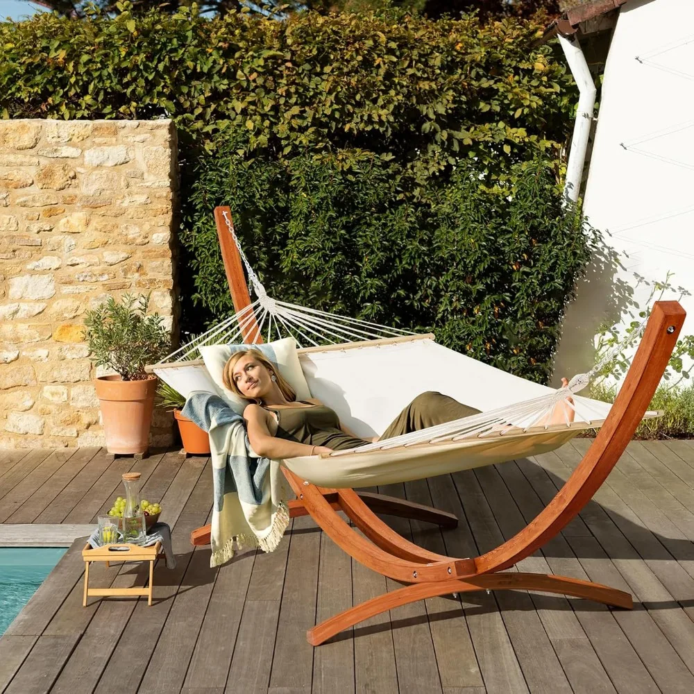 

14 FT Hammock with Stand for Outside,2 Person Heavy Duty Wooden Hammock Stand, Large Hammock Bed for Porch, Patio,Balcony,Garden