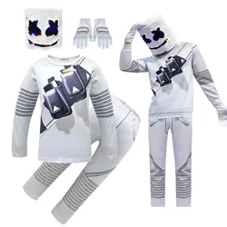 MMarshmello Cosplay Kids DJ Halloween Costume with Mask Gloves Boys Girls Jumpsuit Carnival Party Electric Syllables Bodysuit