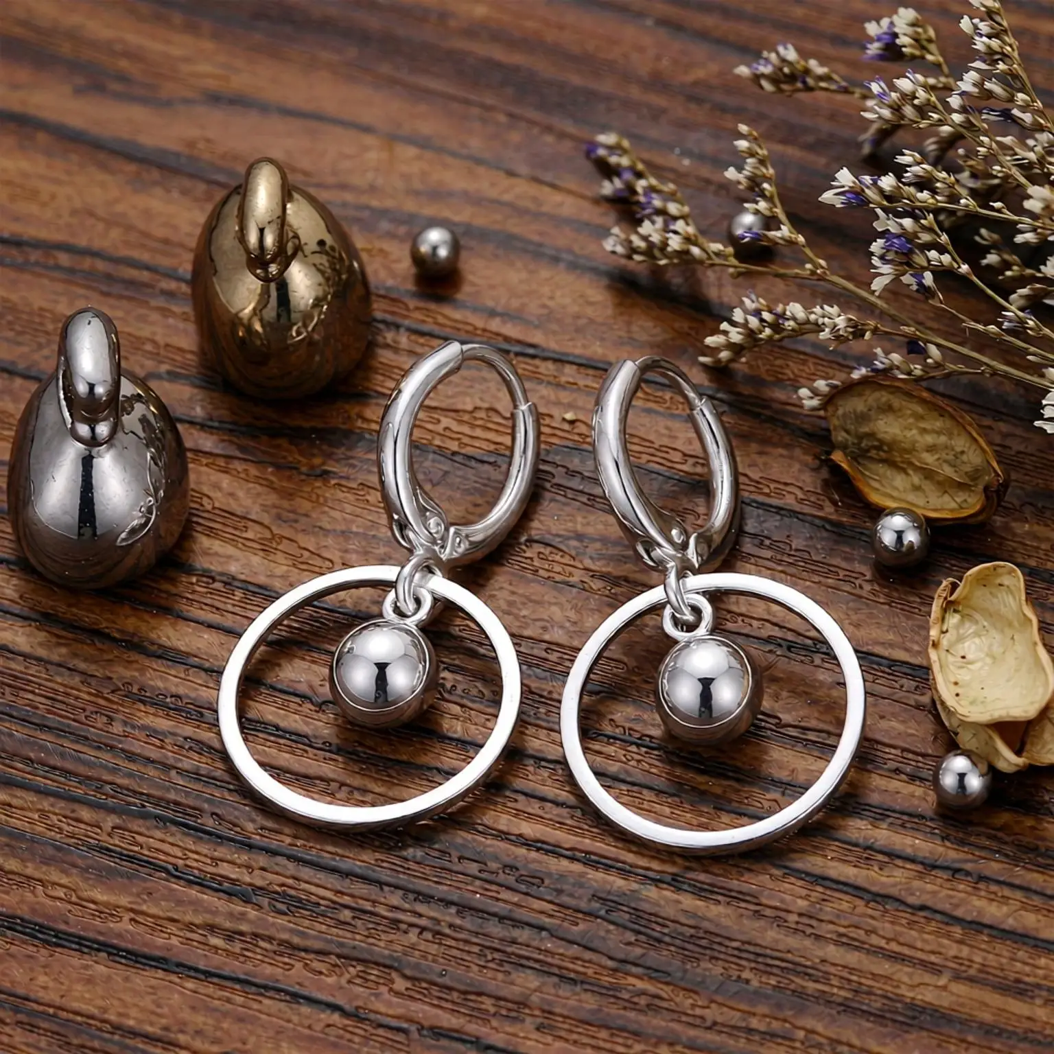 Simple 925 Sterling Silver Round Water Drop Shape Metal Drop Earrings For Women Girls Anniversary Party Jewelry Gifts Accessory