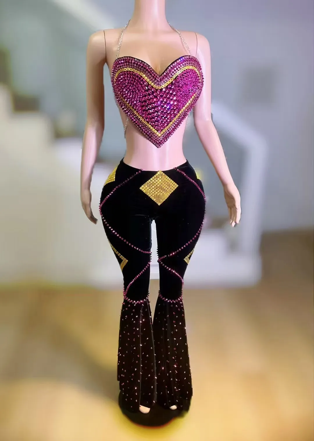 

2025 New Trendy Fashion Sexy Women's Top andBellbottom 2Pieces Set Cabaret Birthday CelebrateParty Hot Girls Wear A804