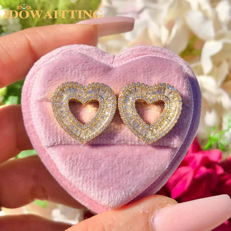 2025 New Full Iced Out Bling Micro Pave Cubic Zircon 5A CZ Lovely Hollow Heart Earrings For Women Girls Fashion Wedding Jewelry