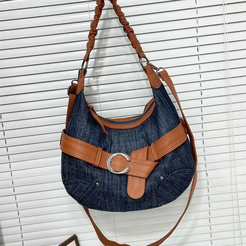 

Fashionable and retro large-capacity denim women's crossbody bag High Quality Jeans female Totes Travel Shoulder Bag